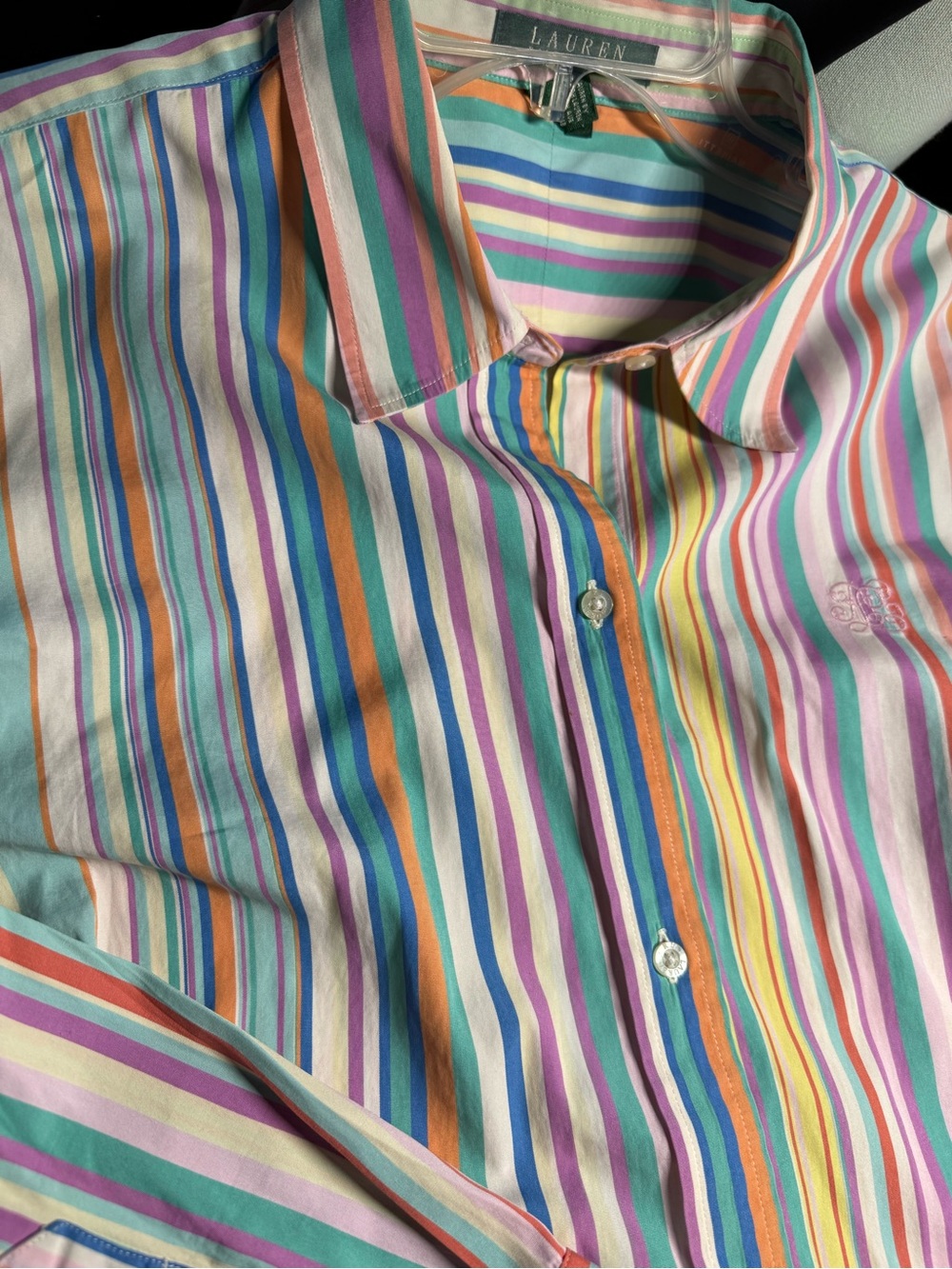 Lauren Ralph Lauren 1X Multicolor Striped Cotton Button Down Shirt Tunic - Picture 5 of 8